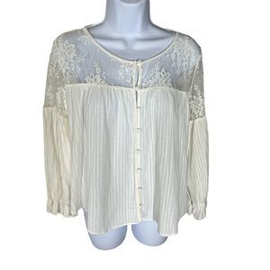 Free People Ivory Elysium Lace Button Down Top Women’s Size Large